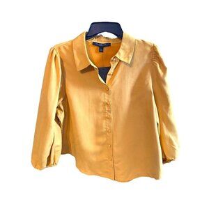 Marc New York Andrew Marc Mustard Puffy Sleeves Button Down Blouse Size